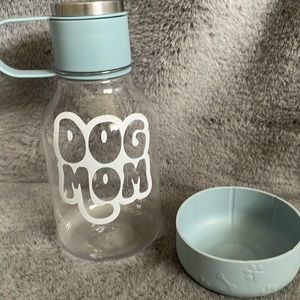Dog Mom Blue Water Bottle with Bowl